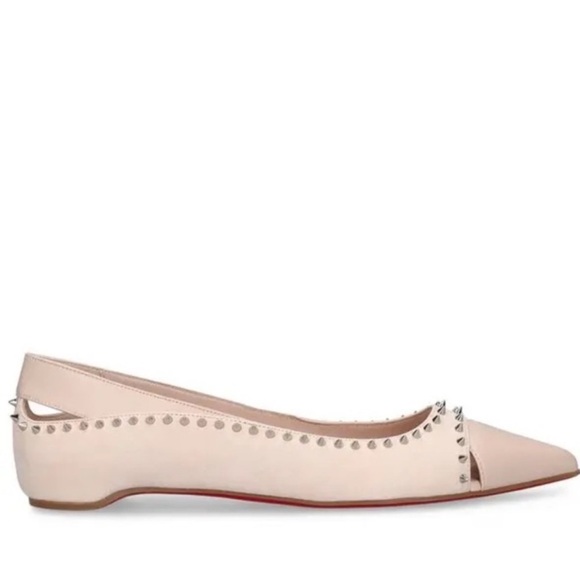 Christian Louboutin Nappa Suede Spikes Duvettina Ballerina Flats 39 Leche (NWT) - Picture 8 of 10